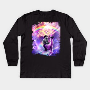 Laser Galaxy Space Cat On Rainbow Llama Unicorn Kids Long Sleeve T-Shirt